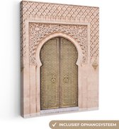 Canvas Schilderij Marokkaanse deur - Roze - Kunst - Poort - 90x120 cm - Wanddecoratie