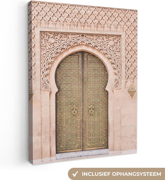 Canvas Schilderij Marokkaanse deur - Roze - Kunst - Poort - 90x120 cm - Wanddecoratie