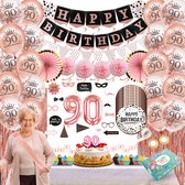 Celejoy 90 Jaar Feestpakket - Exclusieve Rose Gouden Verjaardag Decoratie Set met Ballonnen, Slingers & Party Accessoires