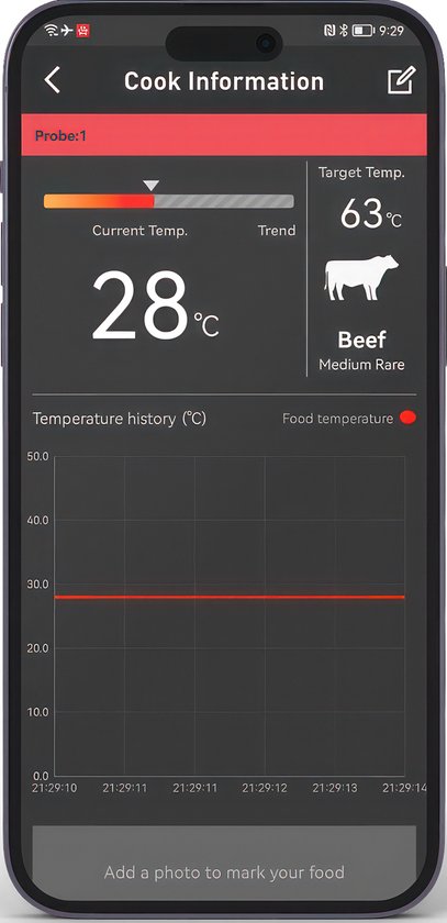 herQs - Dome Thermometer - BBQ thermometer – Keuken thermometer, barbecue, digitale, kerntemperatuur, vleesthermometer, Bluetooth, app, draadloos, thermometer - HerQs