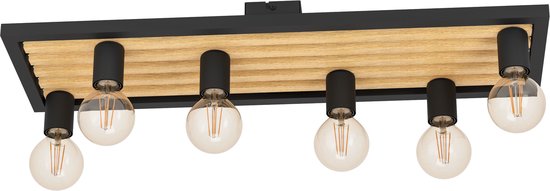 EGLO Consett Plafondlamp - E27 - 78 cm - Hout/Staal - Zwart/Bruin