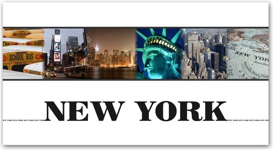 Poster / Papier - Stad / New-York / Collage in wit / zwart / rood / geel / blauw - 40 x 80 cm