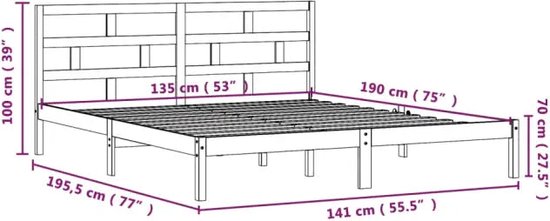 vidaXL Bois massif Noir 150x200 cm 5FT King Size