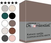 Droomtextiel Katoen - Satijnen Topper Hoeslaken Taupe - Lits-Jumeaux - 160x220 cm - Hoogwaardige Kwaliteit - Super Zacht