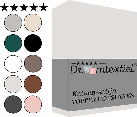 Droomtextiel Katoen - Satijnen Topper Hoeslaken Crème - Lits-Jumeaux - 180x220 cm - Hoogwaardige Kwaliteit - Super Zacht