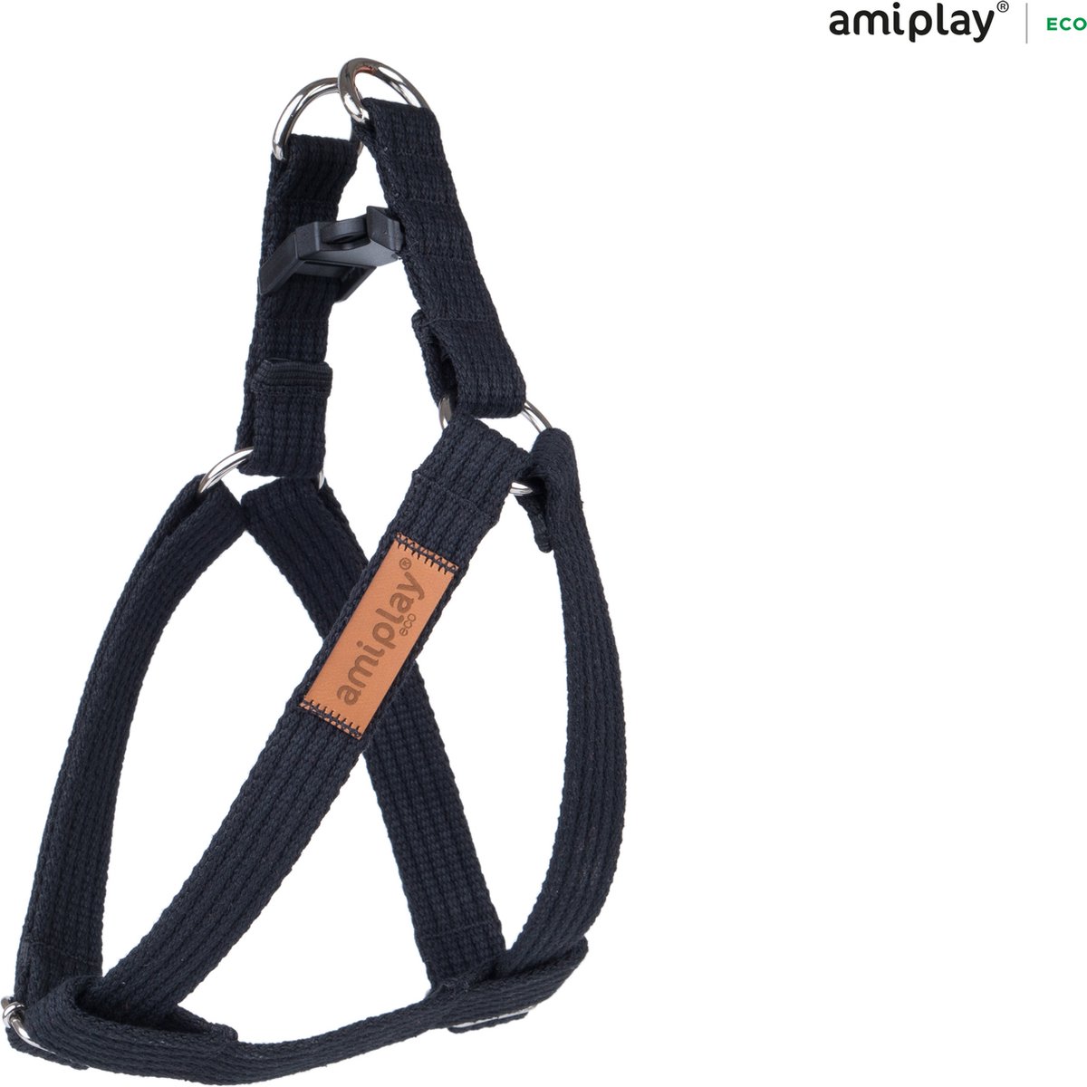 Amiplay Harnas verstelbaar Cotton zwart maat-M / 30-55x2cm