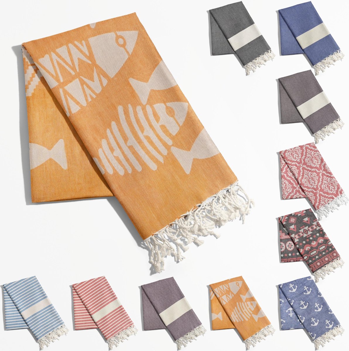 Tavas Hamamdoek Oranje - Vissendans Strandlaken %100 Katoen XL Saunalaken 85 x 175 cm Badhanddoek Groot Douchelaken Dames Hotel Handdoek Pestemal Fouta Pareo Yoga Deken Heren