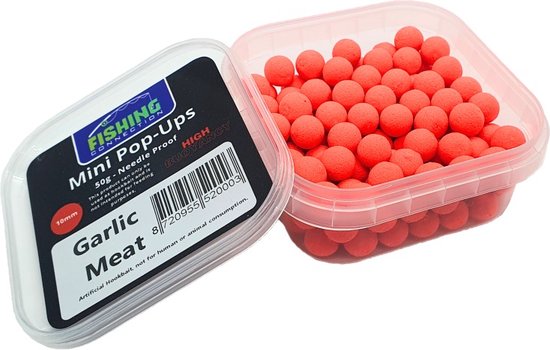 Mini Fluo Pop-Ups 'Garlic Meat' 10mm - 50g - Method Feeder Aas/voer - Mini boilies/popups — afbeelding 2