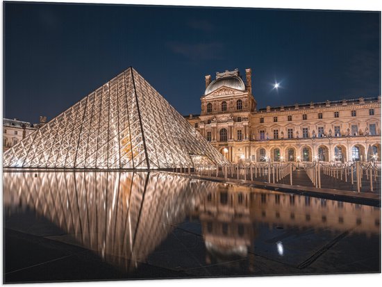 Vlag - Verlicht Louvre in Parijs, Frankrijk - 100x75 cm Foto op Polyester Vlag