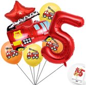 Ballon chiffre 5 ans Forfait Ballon Fête à Thème Pompiers - Rouge - Zwart - Ballon Hélium - Snoes