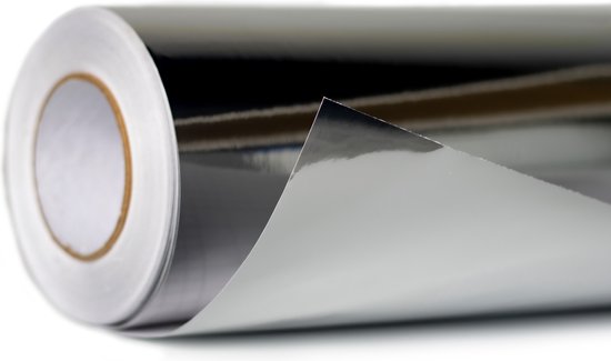 Pro-Vinyl Chroom folie - Chroom Zilver - 117 cm x 1 m - PET Chroom Zilver Folie - Polyesterfilm - Plakfolie - Zelfklevend - Licht spiegelend effect - Sticker