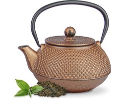 Tealøv THEEPOT GIETIJZER 800 ml | GIETIJZEREN THEEPOT Arare in Japanse Stijl | Met Uitneembare Roestvrijstalen Theezeef | Binnenzijde Volledig Geëmailleerd | Arare Koper
