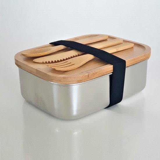 Bamboe Lunchbox - Roestvrijstaal - 1200ml snijplank - lunchtrommel broodtrommel -... |