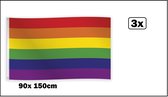 3x Vlag Regenboog 90cm x 150cm - Landen festival thema feest fun verjaardag pride