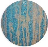 Dibond Muurcirkel - Blauwe Abstracte Verfstrepen op Bruine Wand - 90x90 cm Foto op Aluminium Muurcirkel (met ophangsysteem)