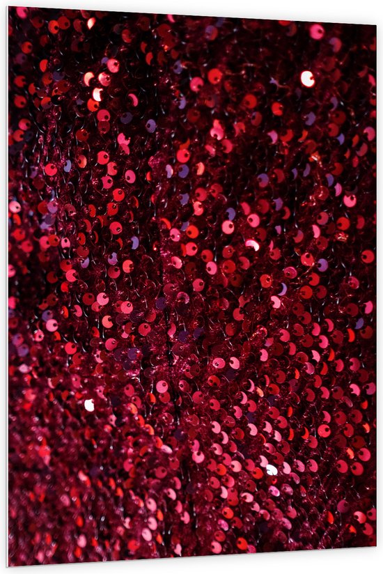 PVC Schuimplaat - Close-up van Rode Pailletten - 100x150 cm Foto op PVC Schuimplaat (Met Ophangsysteem)