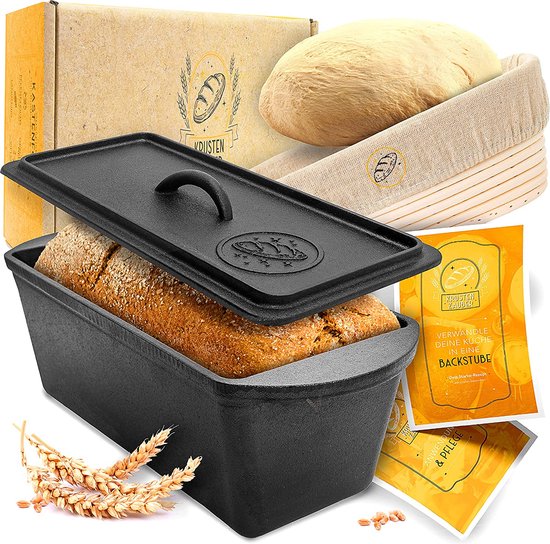Moule à pain avec couvercle - Moule à pain en fonte robuste de 28 cm - idéal comme moule à pain, moule à pain grillé, moule à pain, poêle en fonte, accessoires de cuisson du pain, plat de cuisson