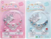 Juwelenset Prinses 2 Stuks - Beauty Set - 5-delig - voor Kinderen - Tiara - Ring - Oorbellen - Roze - Meisjes