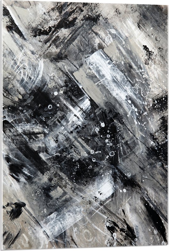 Acrylglas - Abstracte Verfmix van Zwart en Wit Tinten - 60x90 cm Foto op Acrylglas (Met Ophangsysteem)