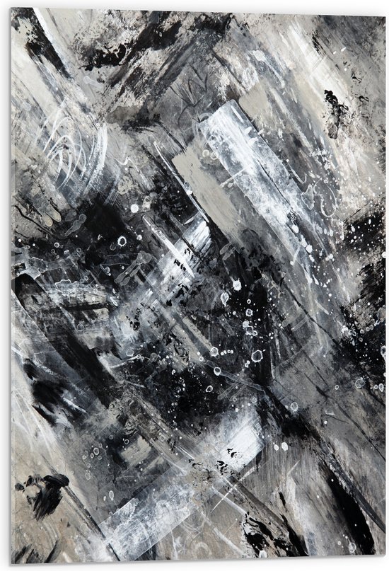 Acrylglas - Abstracte Verfmix van Zwart en Wit Tinten - 50x75 cm Foto op Acrylglas (Wanddecoratie op Acrylaat)