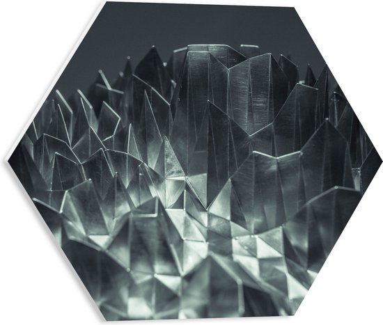 PVC Schuimplaat Hexagon - Abstracte IJzeren Pinnen - 40x34.8 cm Foto op Hexagon (Met Ophangsysteem)