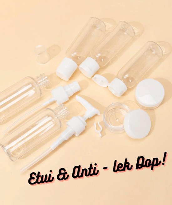 HOME ONLINE® Reisflesjes met Etui - Geschikt voor Handbagage & Vliegtuig + Etui - Navulbaar - Reis Toilettas - Mini Shampoo & Reispotjes - Hervulbaar - Set 7-Delig