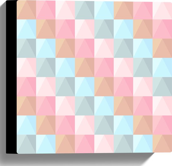 Canvas - Blokpatroon van Blauw, Bruin en Roze Vakken - 30x30 cm Foto op Canvas Schilderij (Wanddecoratie op Canvas)