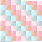 Dibond - Blokpatroon van Blauw, Bruin en Roze Vakken - 80x80 cm Foto op Aluminium (Wanddecoratie van metaal)