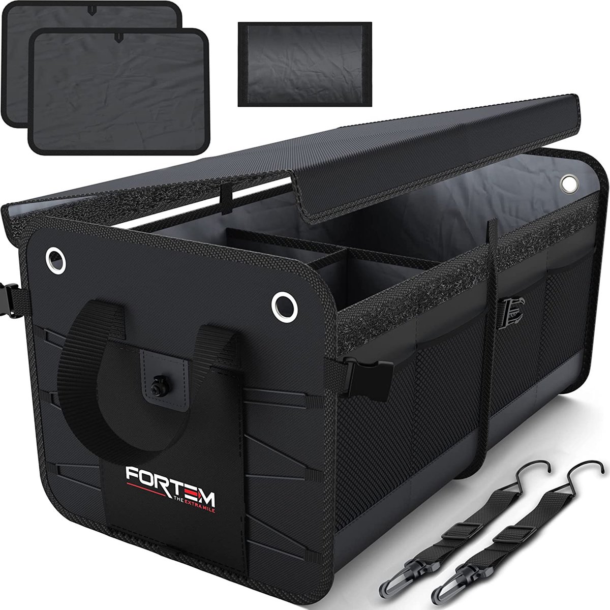 K KNODEL Kofferbakorganizer voor Auto, Vouwbare Organizer voor Auto, Autoconsole en Organizers, Opbergruimte met Versterkte Handgrepen (Middel, Zwart