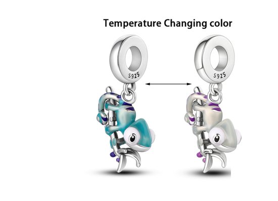 Charme pour Bracelet Pandora | Caméléon | Changement de couleur | Chameleon Temprature changeant de couleur | Transformation | Pendentif Charm | 925 | Email bleu, violet, rose, gris | Cadeau |