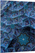 Acrylglas - Blauw Bloemenpatroon op Tegels in Plafond - 100x150 cm Foto op Acrylglas (Met Ophangsysteem)