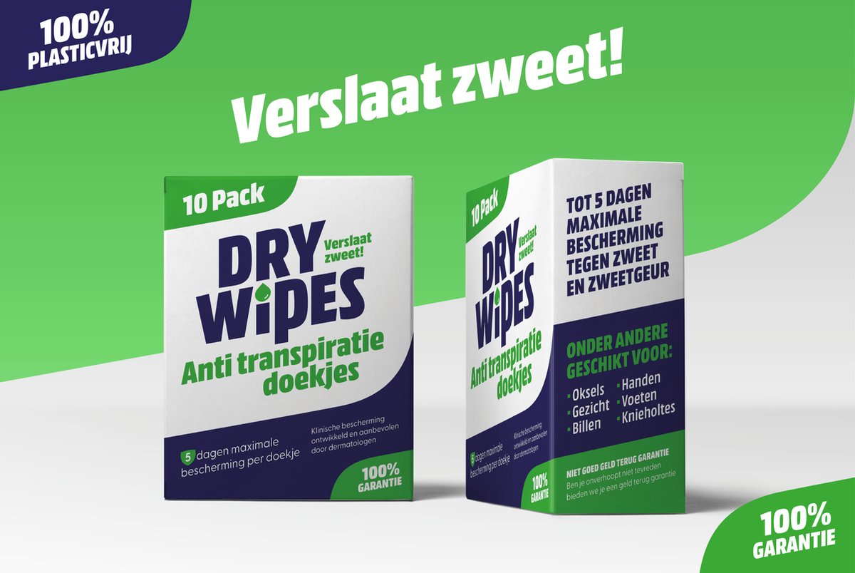 Drywipes - anti transpiratie wipes - 10-pack