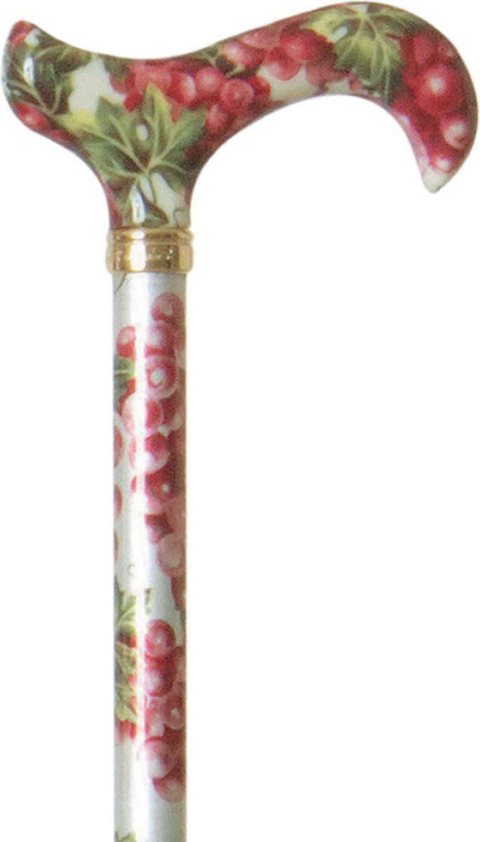 Classic Canes Verstelbare wandelstok - Tea Party - Druiven - Rood - Verstelbaar - Lengte 77 - 100 cm - Aluminium - Derby handvat - Gewicht 315 gram - Diameter wandelstok 16 mm - Wandelstokken - Voor heren en dames - Uitschuifbare wandelstok