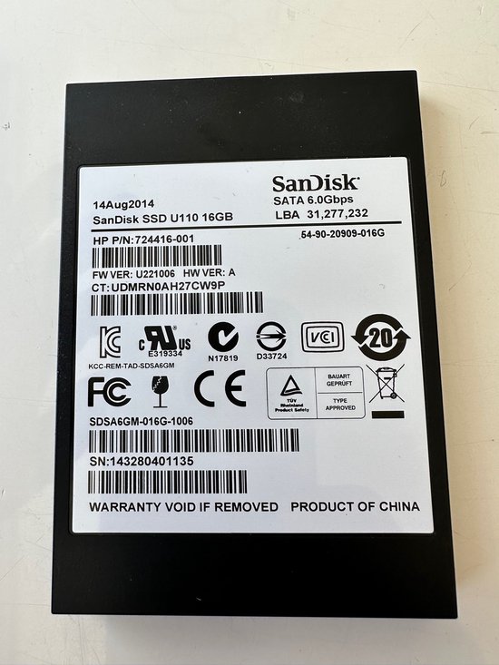 SSD 16GB SanDisk 2,5" (6.3cm) SATA 6.0Gbps U110 intern, bulk item | bol
