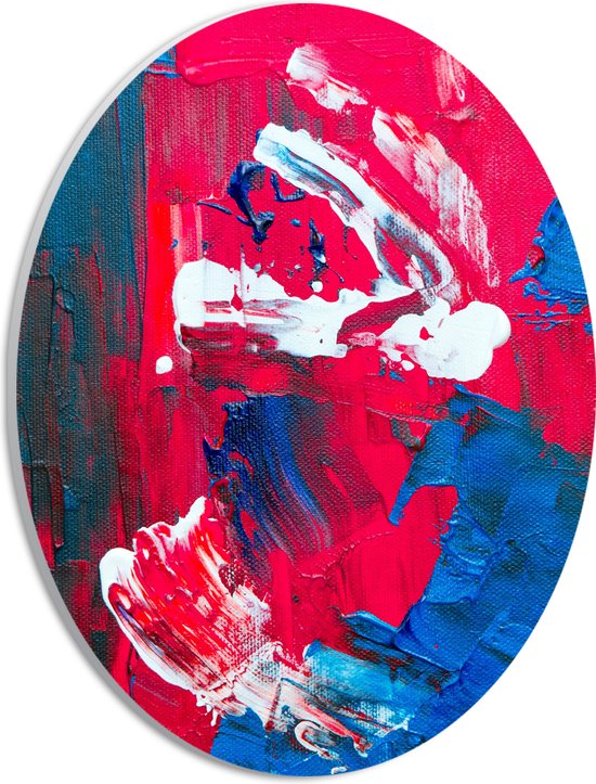 PVC Schuimplaat Ovaal - Blauw met Roze en Witte Verfmix - 21x28 cm Foto op Ovaal (Met Ophangsysteem)