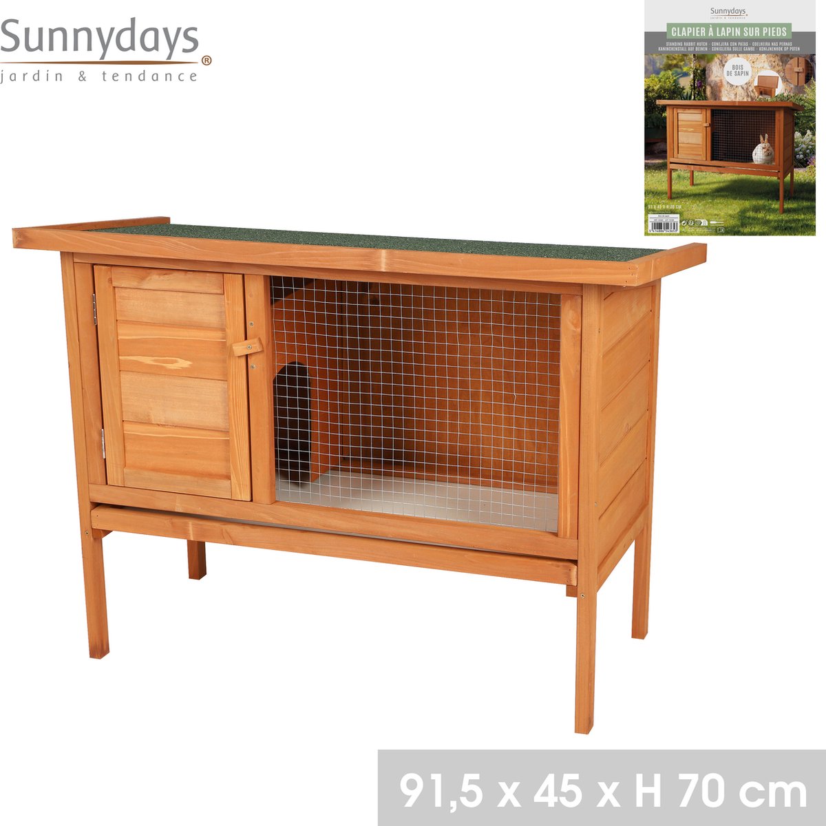 Sunnydays Konijnenhok hout 91x45x70 cm -Bruin