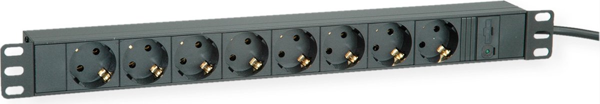 ROLINE 19" stekkerdoos 8-voudig, C14 stekker, zwart, 2 m