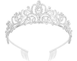 Betoverende Diadeem Kroon met Zijdelingse Kammen - Schitterend Accessoire voor Speciale Gelegenheden-zilver