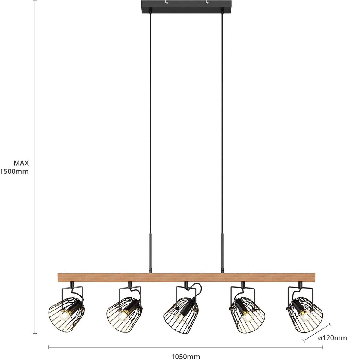 Lindby - hanglamp - 5 lichts - eiken, staal - E14 - zwart, donker hout