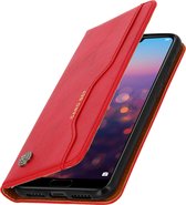 Geschikt voor Huawei P20 Pro Leren Flip Cover Kaarthouder Stand Functie - Rood