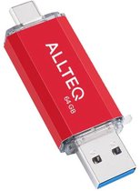 Clé USB | Dual USB | USB C | 64 GB | Rouge | Allteq