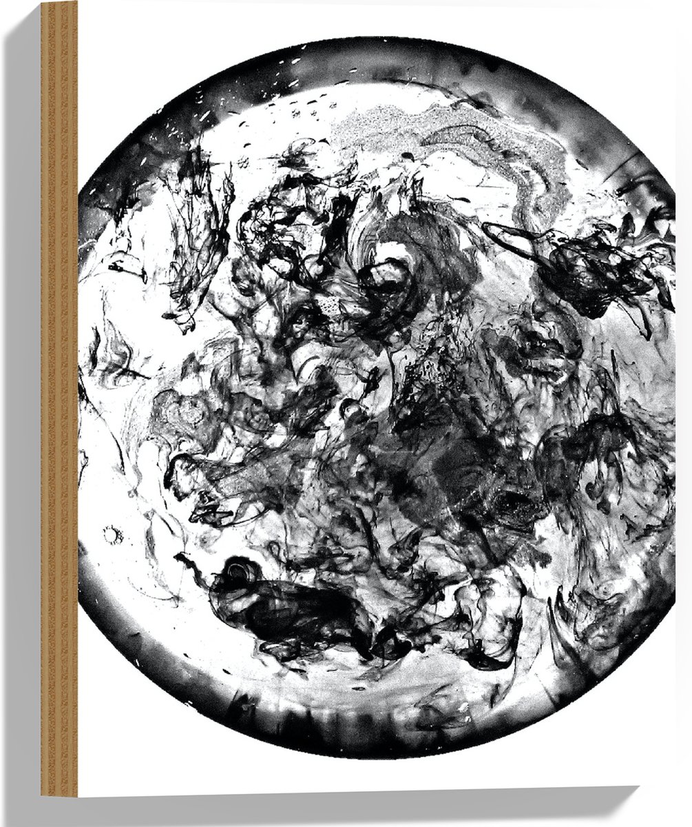 Hout - Witte Cirkel met Zwarte Verf erin - 30x40 cm - 9 mm dik - Foto op Hout (Met Ophangsysteem)