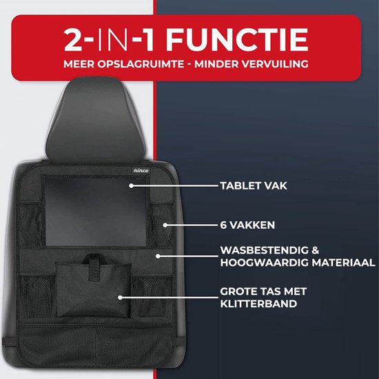 Nince premium luxe & stevige autostoel organizer met tablet houder - Set van 2 - Auto stoel organiser - Vaderdag Cadeau