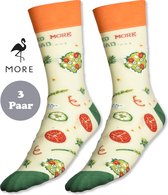 More Fashion - Dames Sokken - Maat 35 36 37 38 - 3-Pack - Leuk Print - Kleurrijk - Salad Groente - MADE IN EU