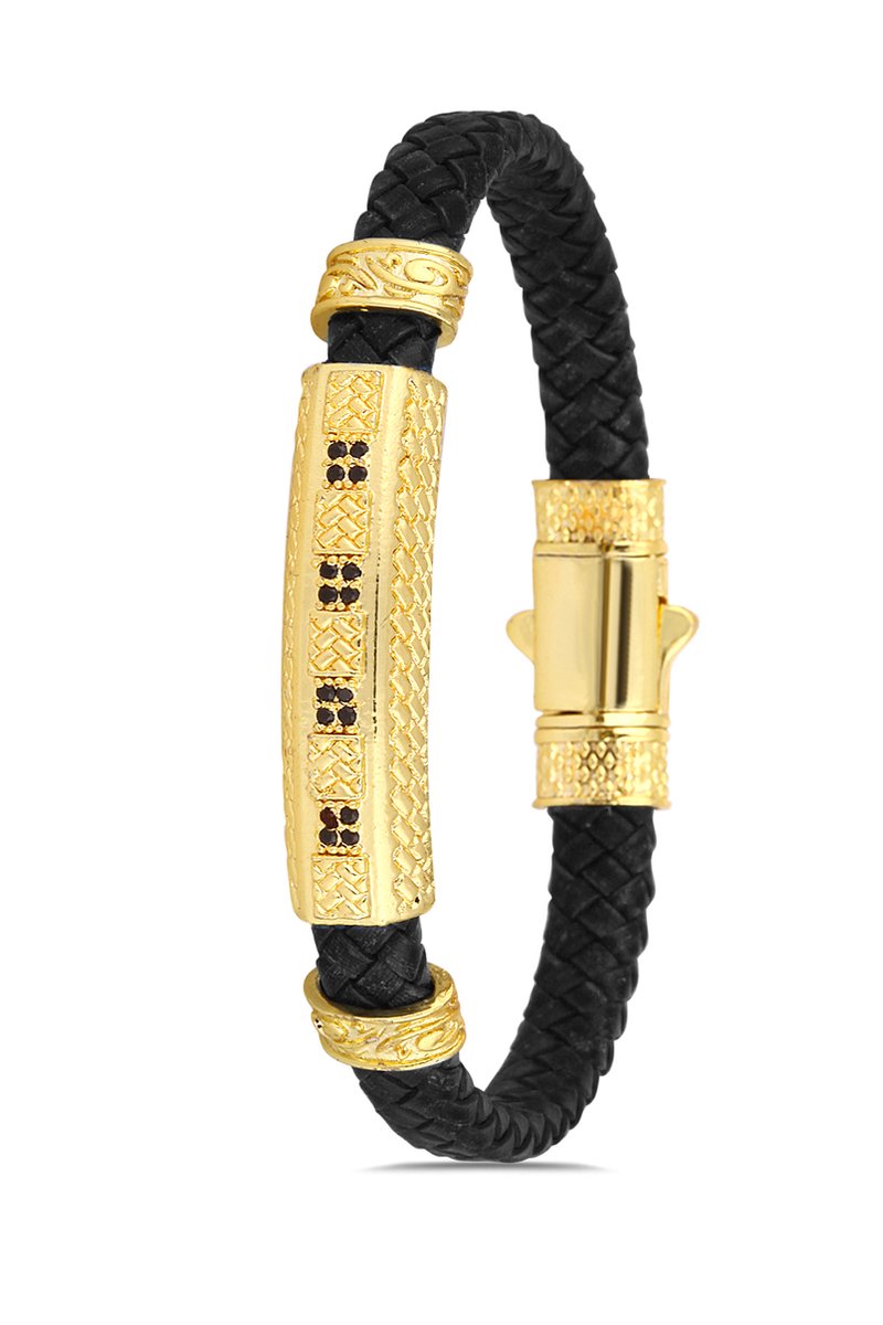 Concept Cheetah - uniek design - exclusieve heren armband - armbandje mannen - leder - leer - metaal - hoogwaardige coating - klik slot - 19.5 cm -