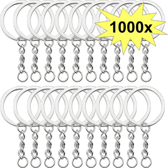 Fako Bijoux® - Sleutelringen Met Ketting - Sleutelhanger Ringen - Splitringen Met Ketting - RVS - Plat - 30 mm - 1000 Stuks