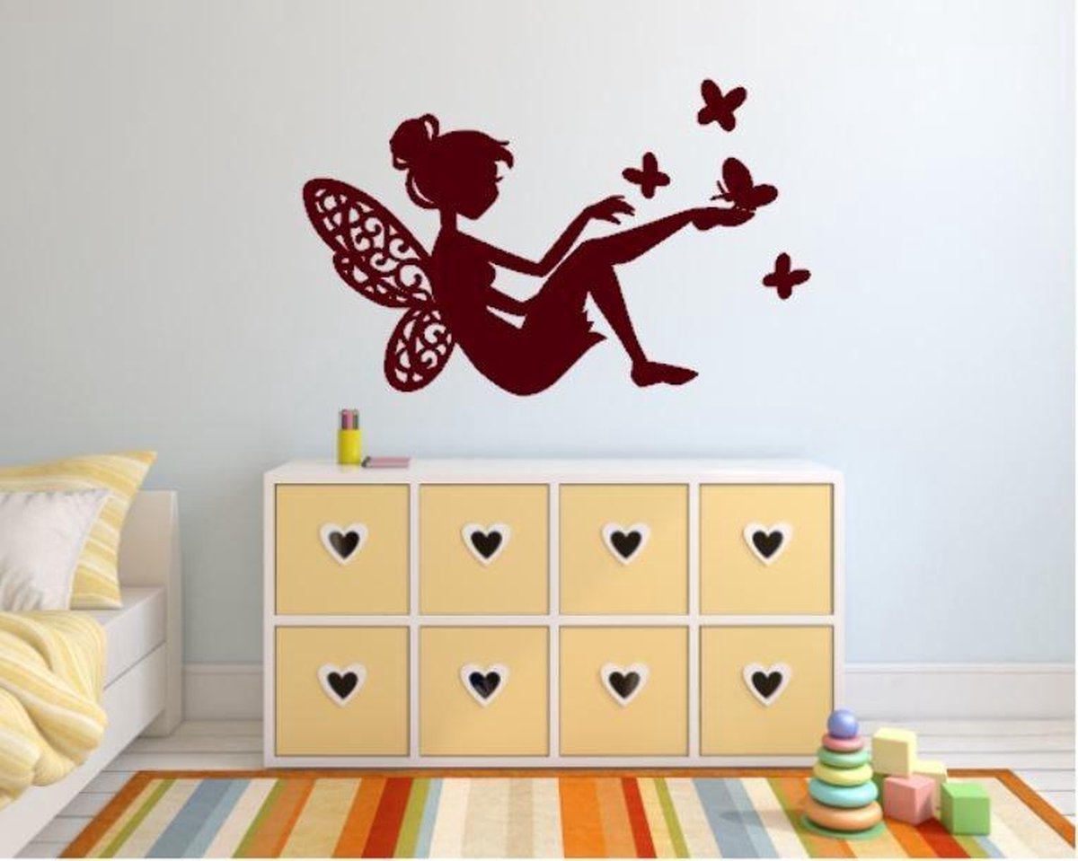 Sticker Fee met vlinders bordeaux rood 40 x 25 cm | Rosami