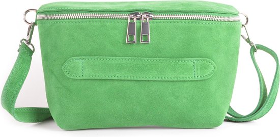 Heuptas Dames - Suède Crossbody Tas Velours Bodybag Zilveren Ritssluiting Beige Vintage