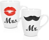 Mr&Mrs, mokken, 2 stuks, als huwelijksgeschenk voor het bruidspaar - paar kopjes, huwelijksmokken - cadeau voor koppels voor een bruiloft - 300 ml (002 stuks - Mr&Mrs)