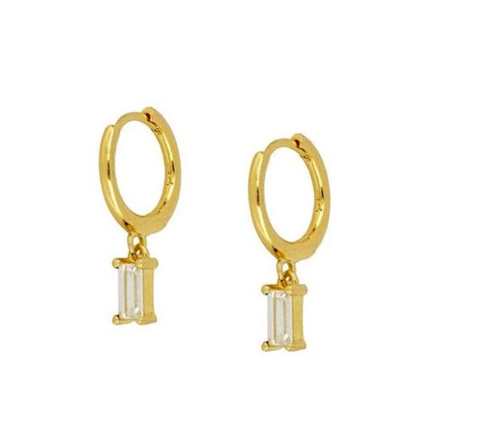 oorbellen- oorbellen met hanger - s925- klik sluiting- zirkonia steentje - goud kleurig